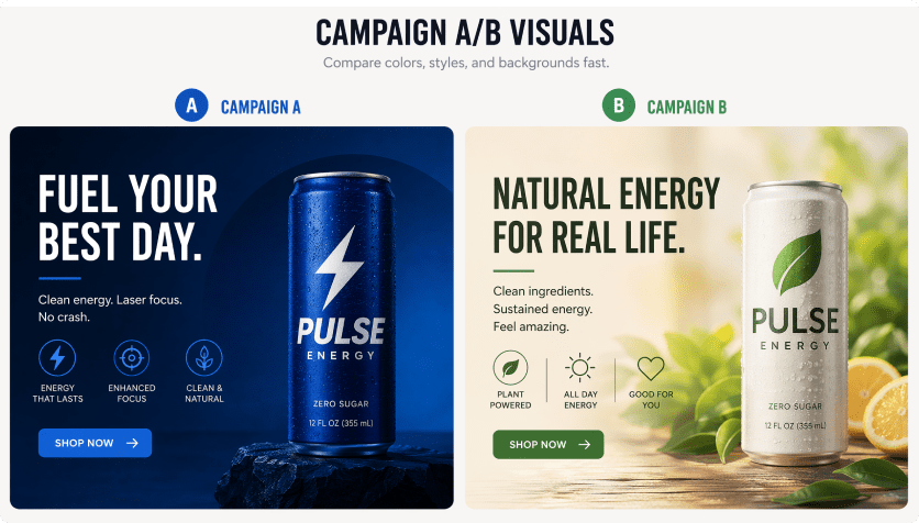 Campaign A/B visual examples