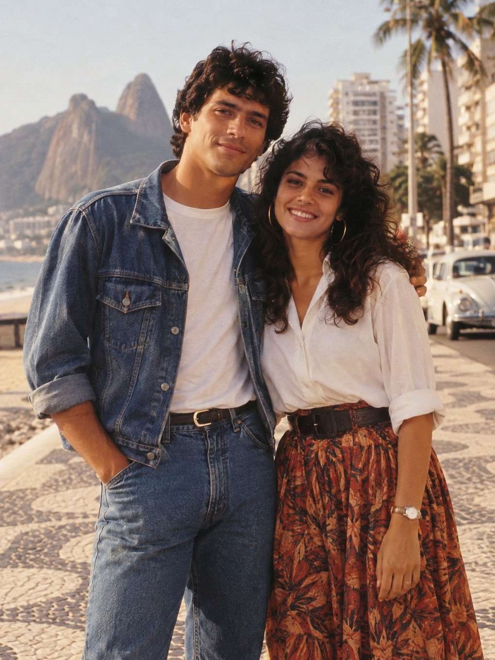 ilustração moderna para impressão - exemplo de foto de casal anos 80