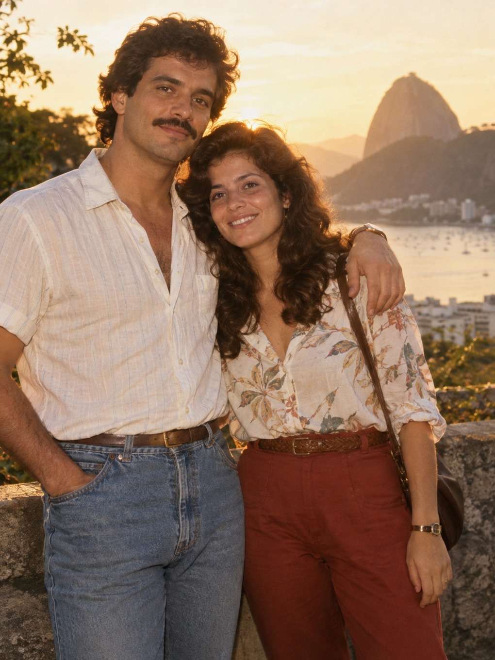 cena ao ar livre com luz dourada - exemplo de foto de casal anos 80