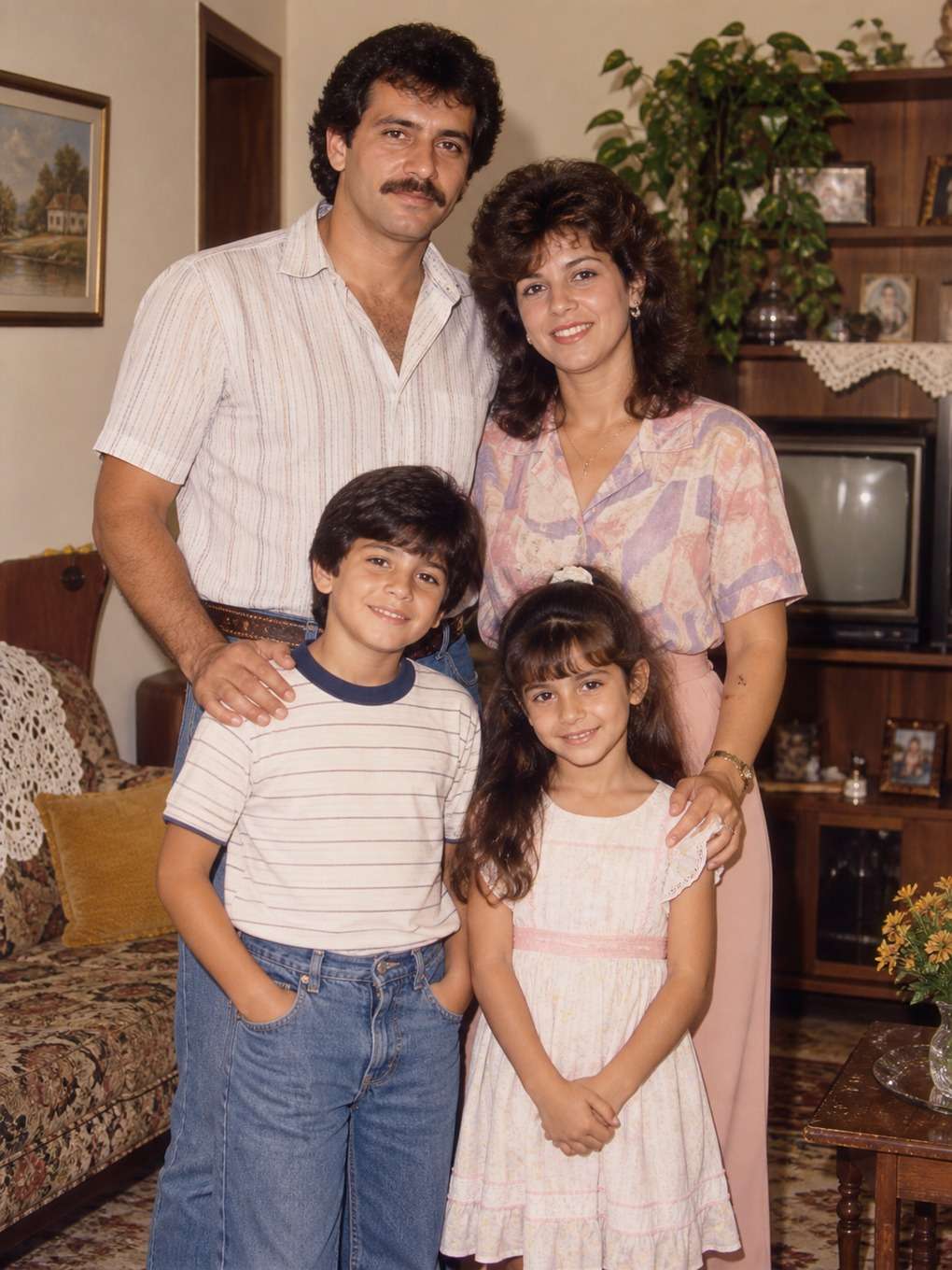 ilustração moderna para impressão - exemplo de foto de família anos 80