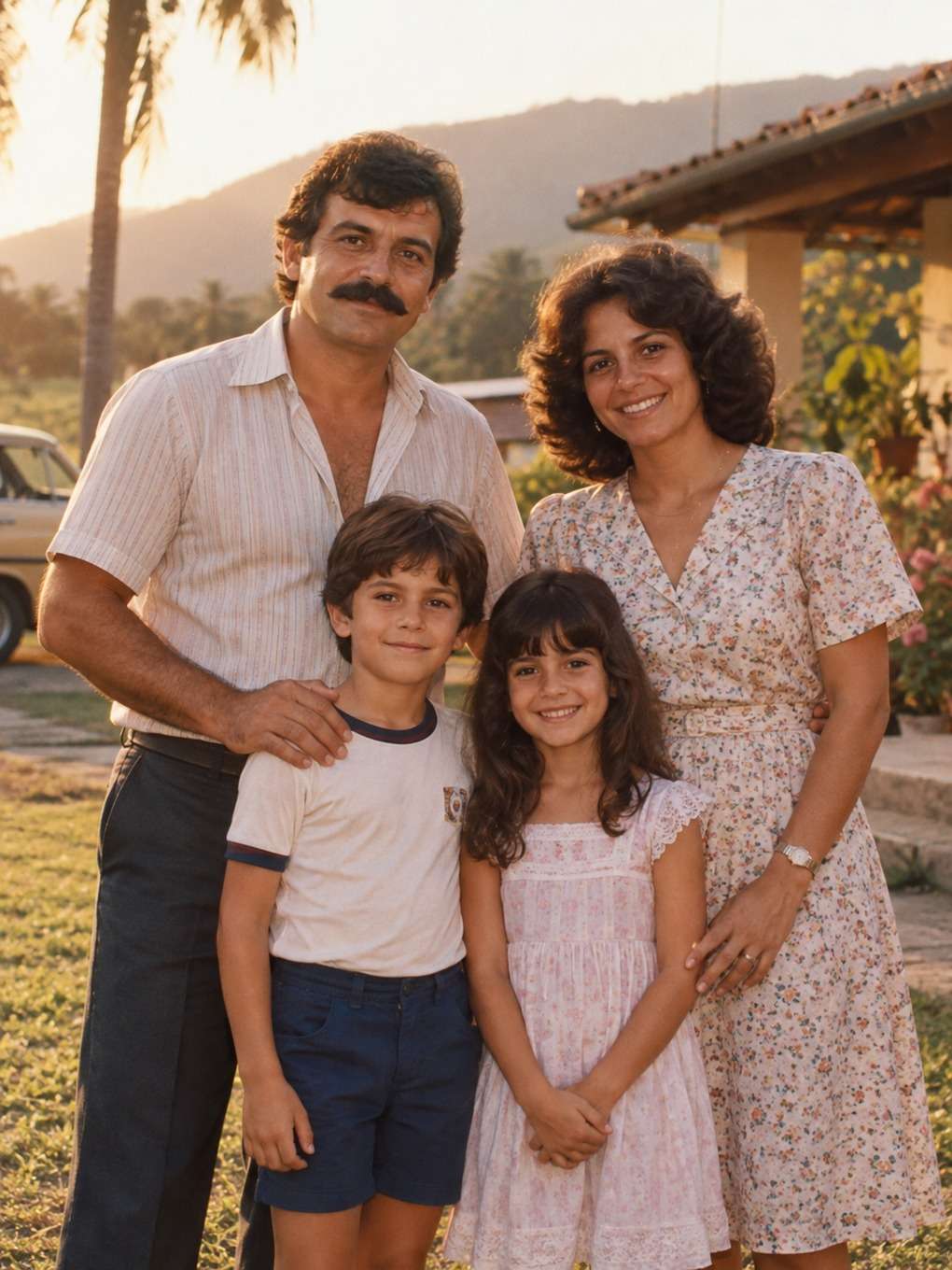 cena ao ar livre com luz dourada - exemplo de foto de família anos 80