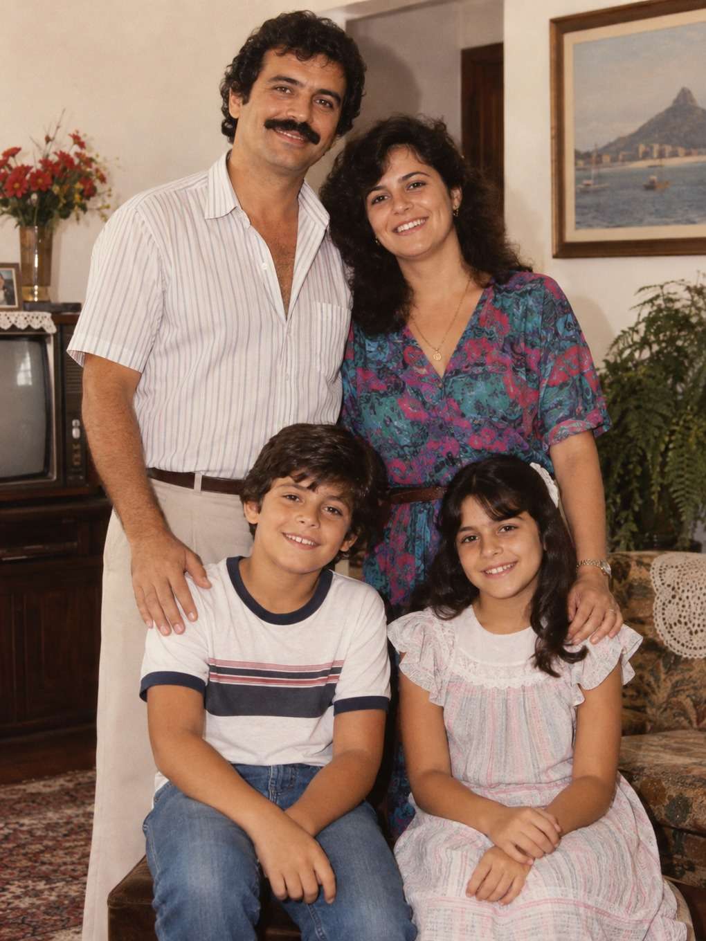 visual minimalista com espaço para texto - exemplo de foto de família anos 80
