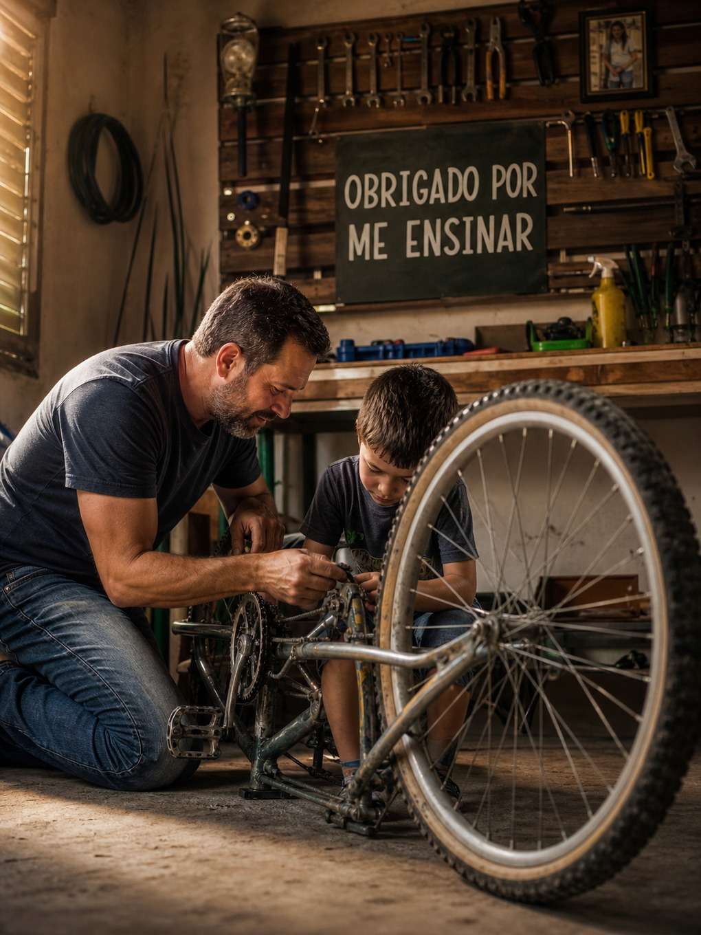 homenagem delicada com quadro e mensagem - exemplo de fotos com mensagens de dia dos pais