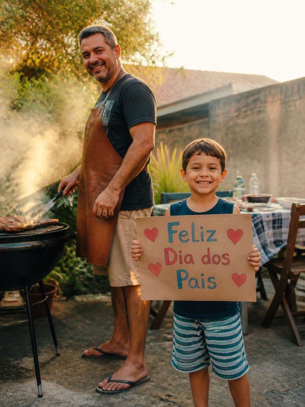 pai e filhos na praia brasileira - exemplo de fotos com mensagens de dia dos pais