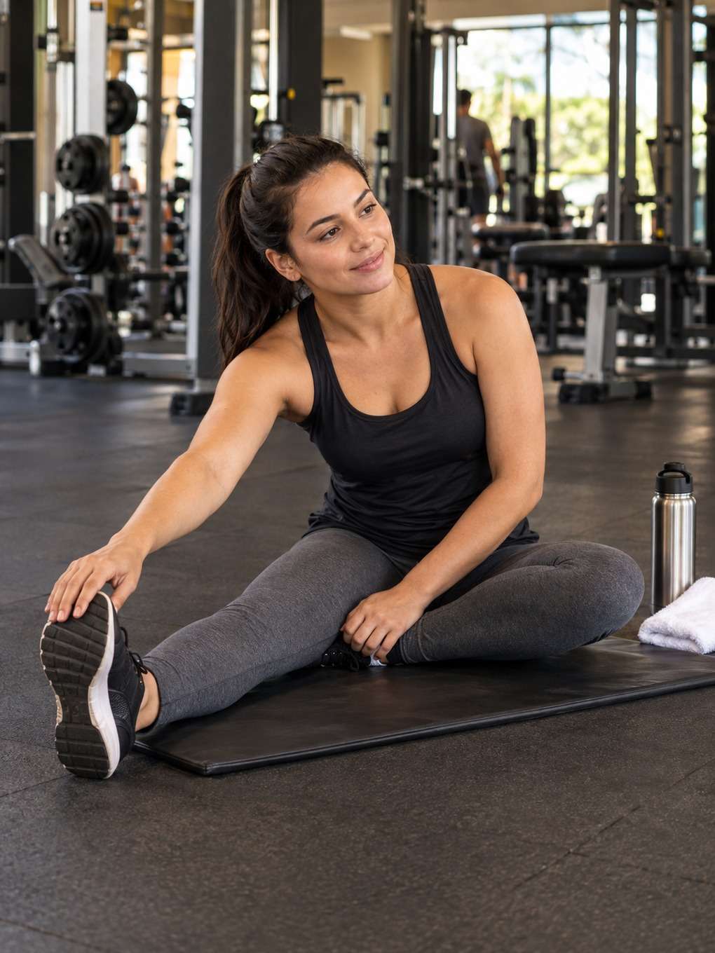 alongamento pós-treino - exemplo de foto de academia