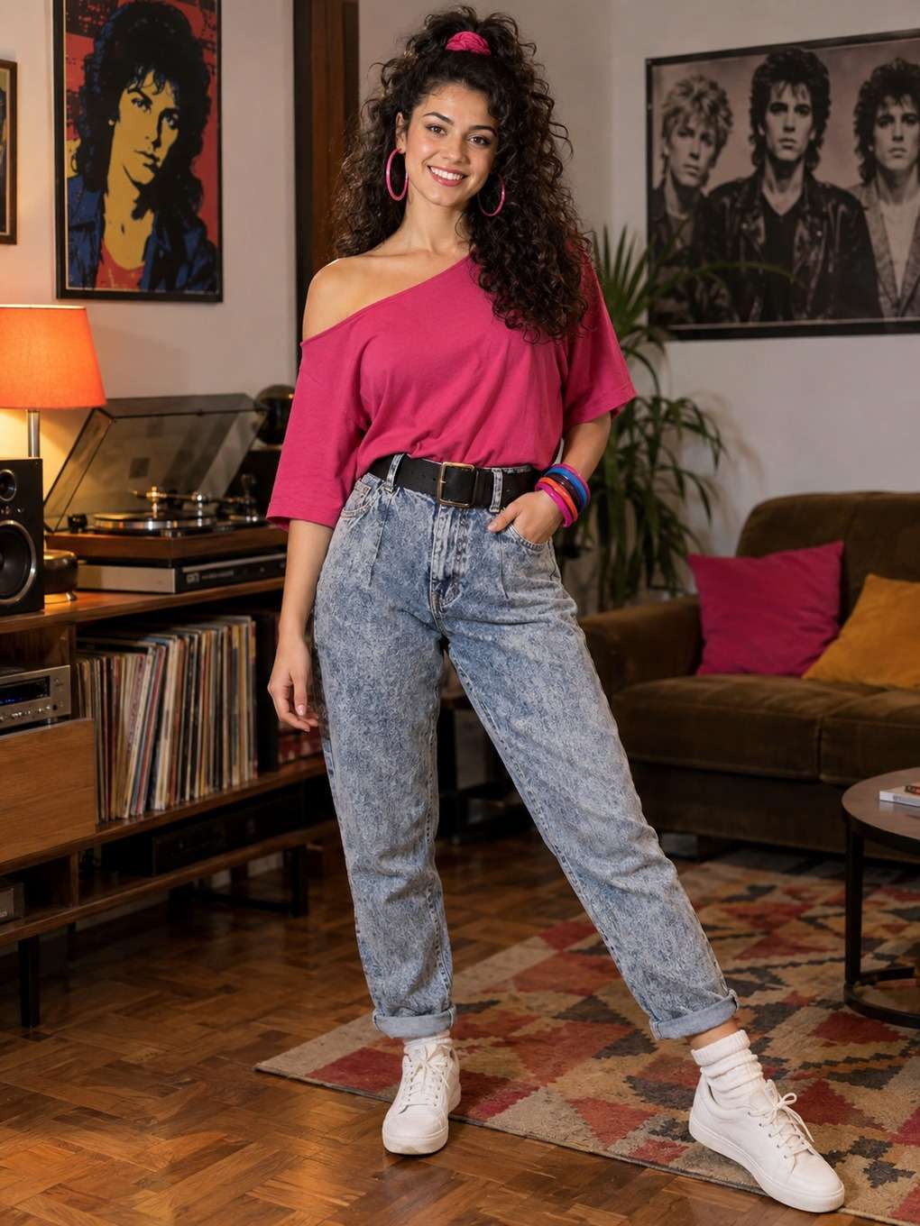 fundo limpo com foco no assunto - exemplo de look anos 80 feminino
