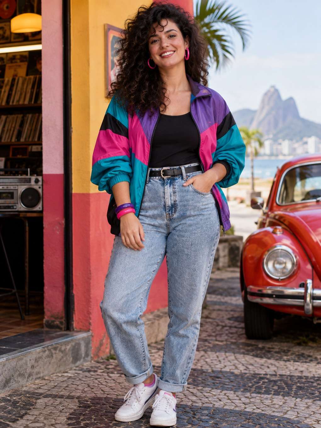 design colorido sem excesso - exemplo de look anos 80 feminino