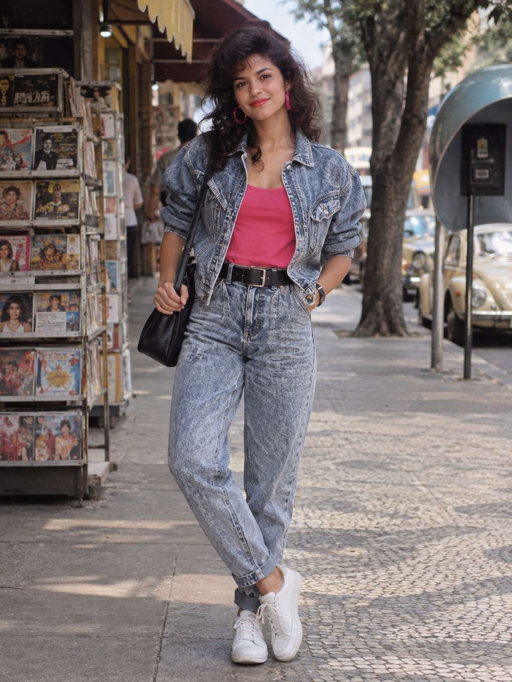 cena cotidiana com autenticidade - exemplo de look anos 80 feminino