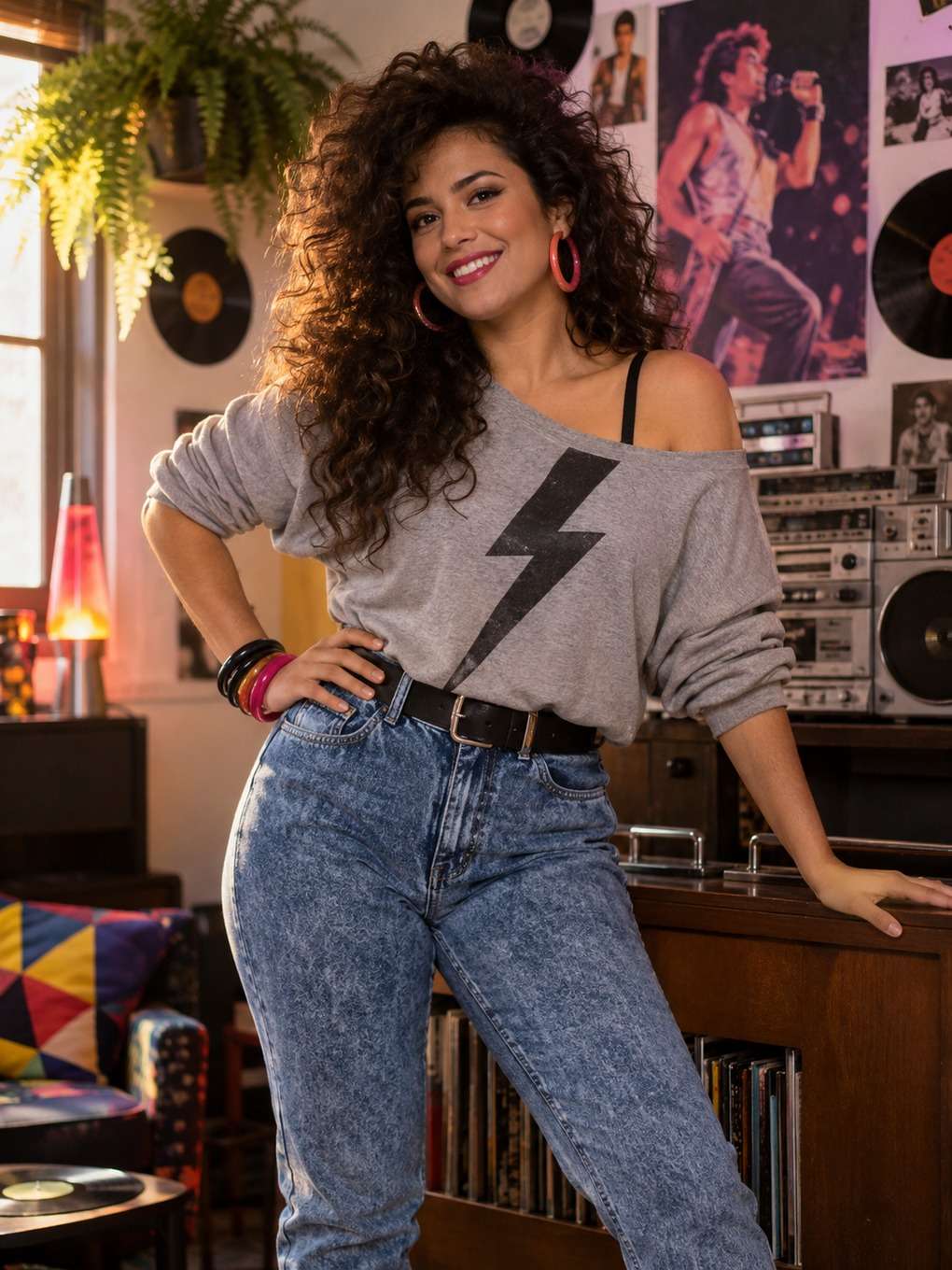 visual premium para capa - exemplo de look anos 80 feminino