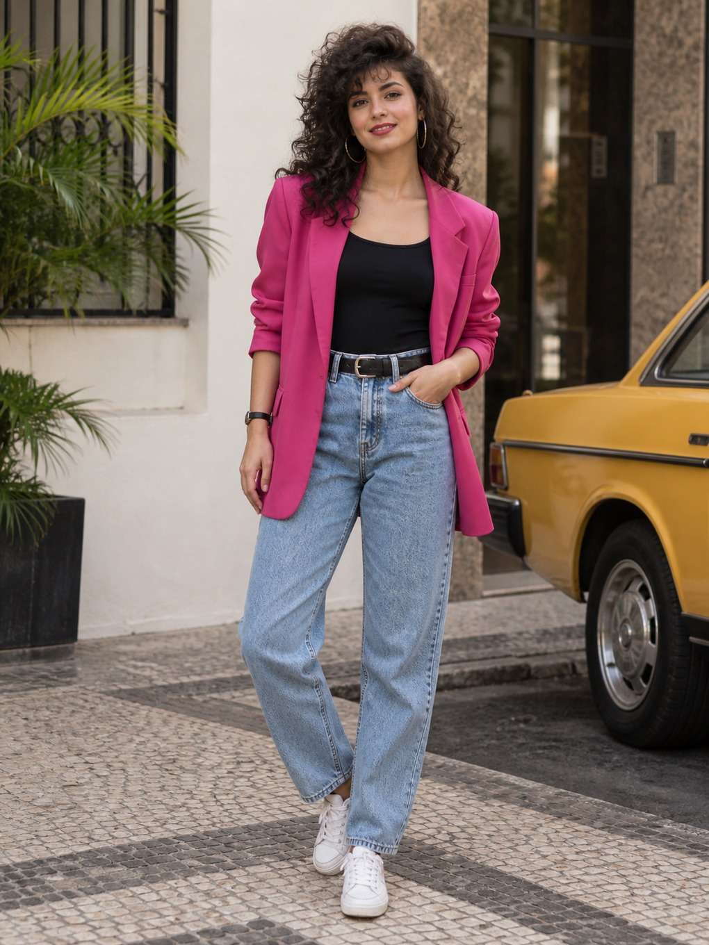 visual minimalista com espaço para texto - exemplo de look anos 80 feminino