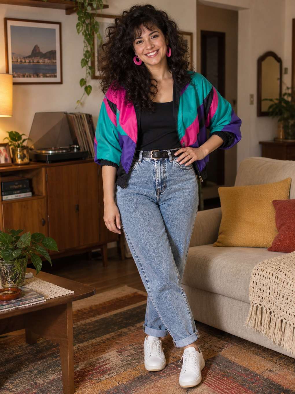 cena familiar acolhedora - exemplo de look anos 80 feminino
