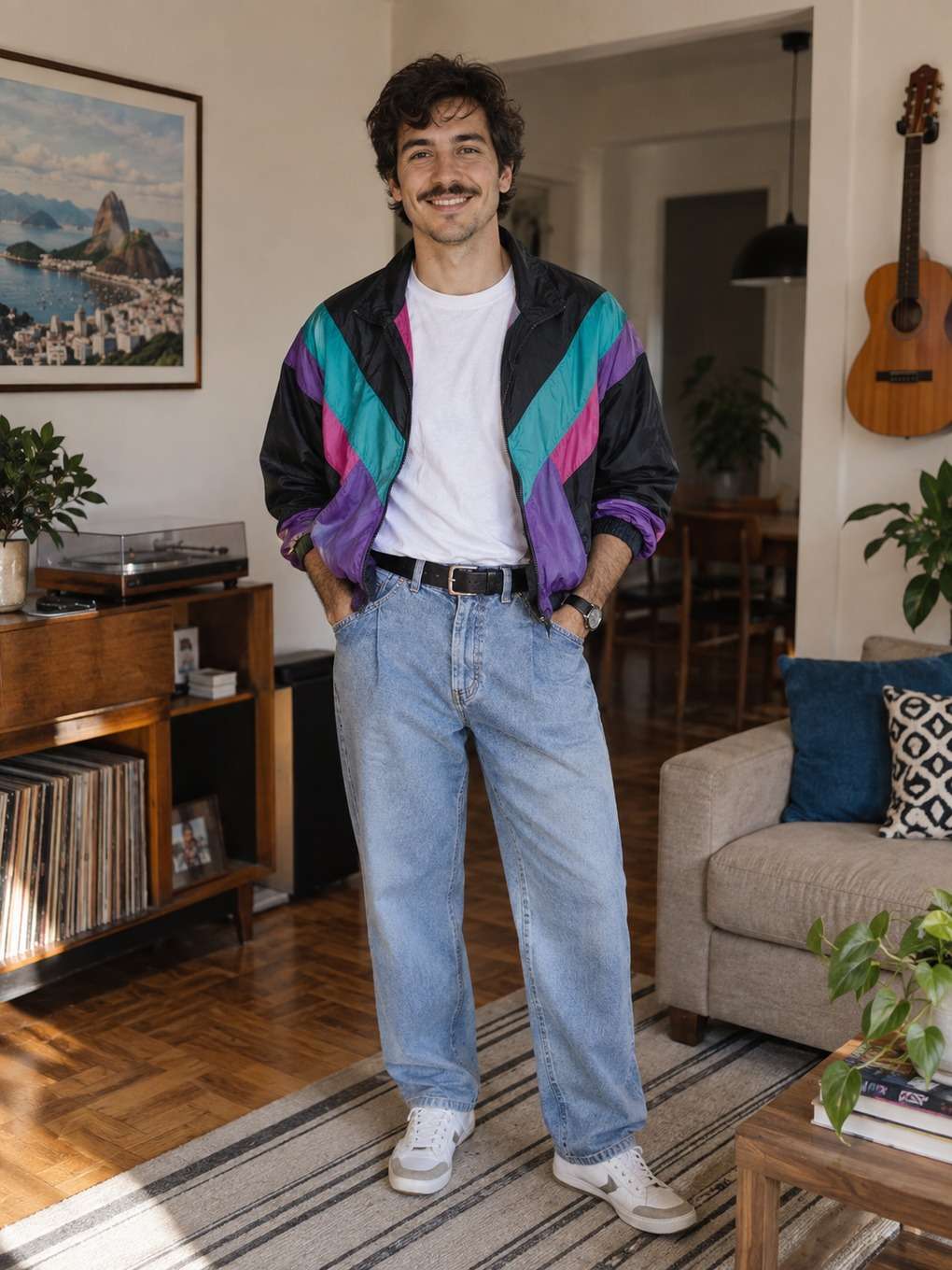 luz natural em casa - exemplo de look anos 80 masculino