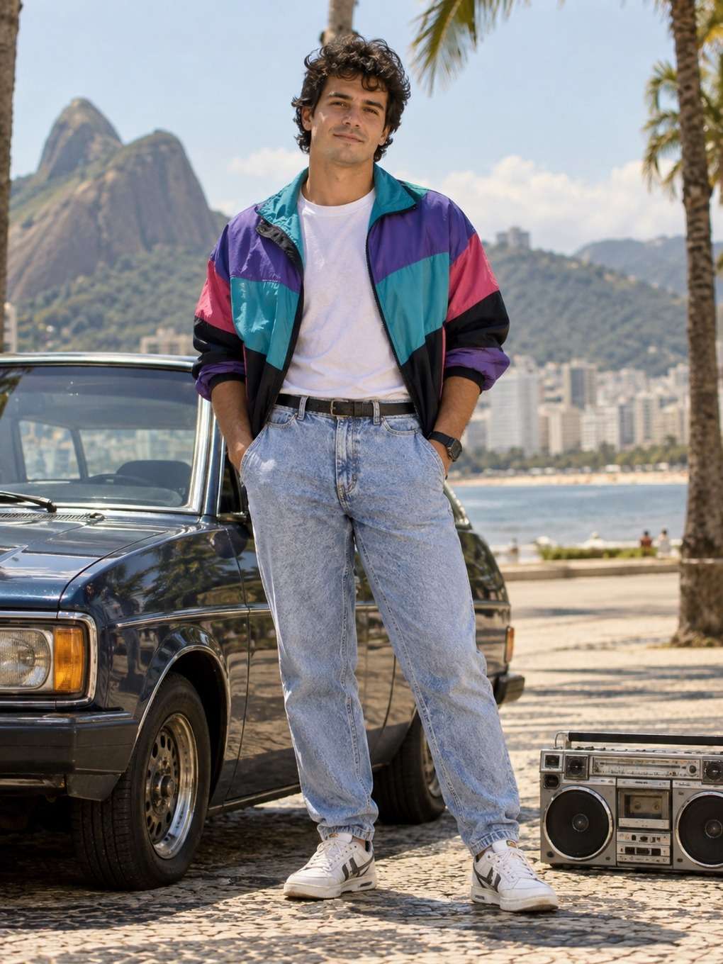 ilustração moderna para impressão - exemplo de look anos 80 masculino