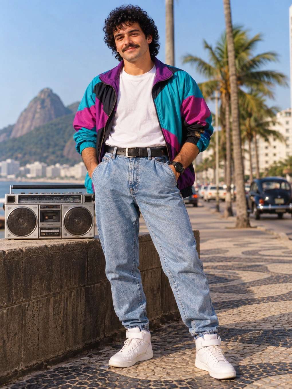 design colorido sem excesso - exemplo de look anos 80 masculino