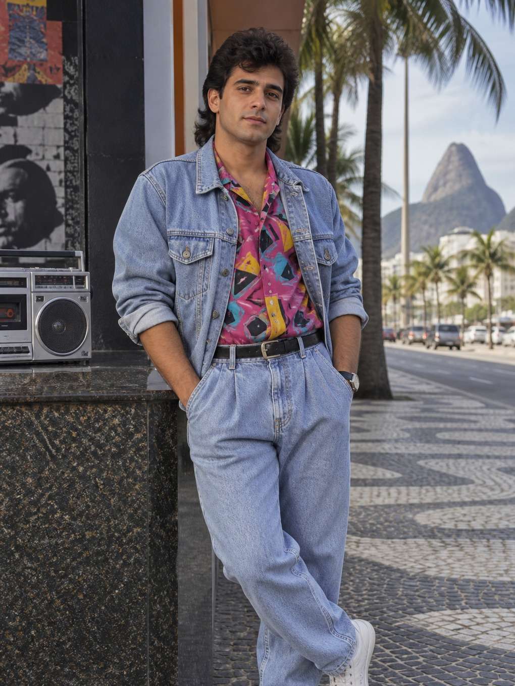 composição editorial para redes sociais - exemplo de look anos 80 masculino