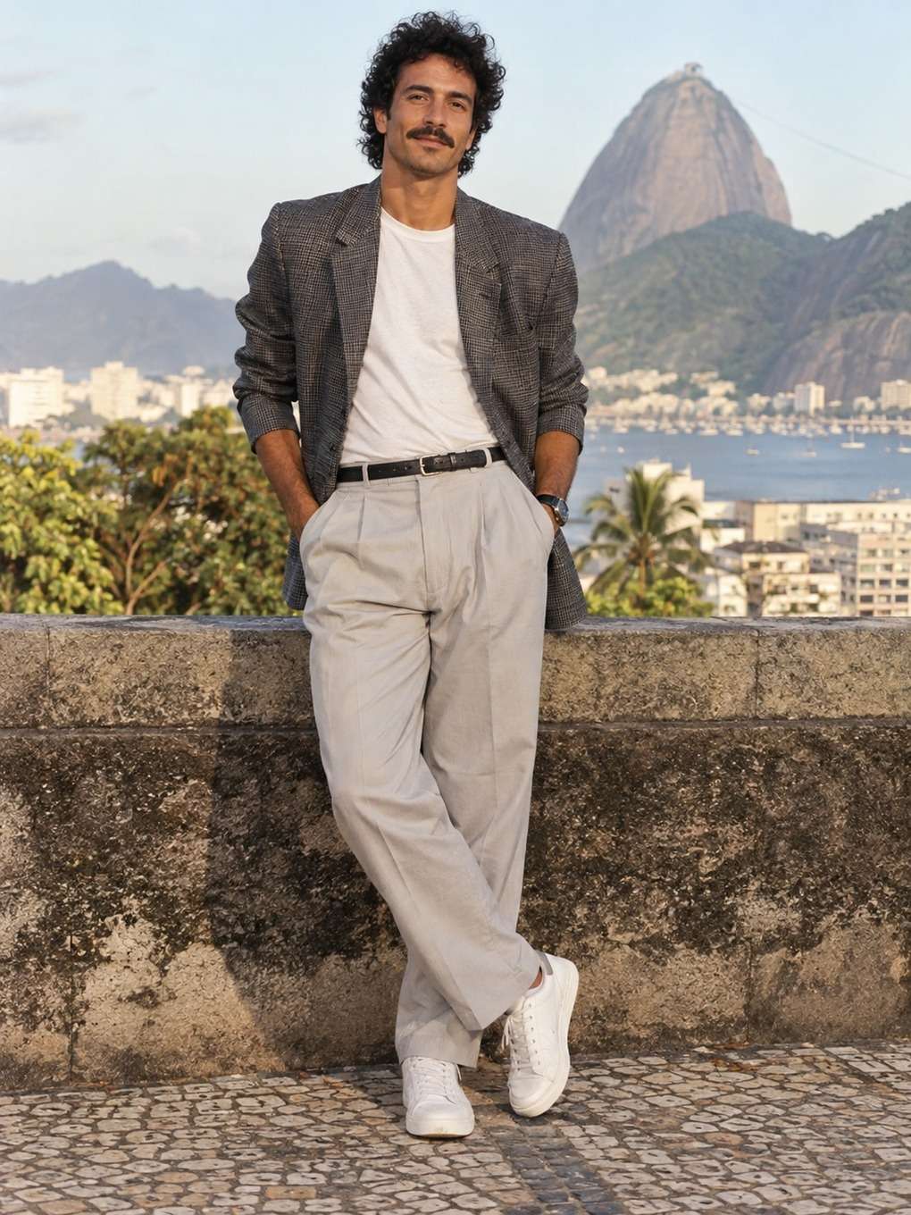 composição vertical elegante - exemplo de look anos 80 masculino