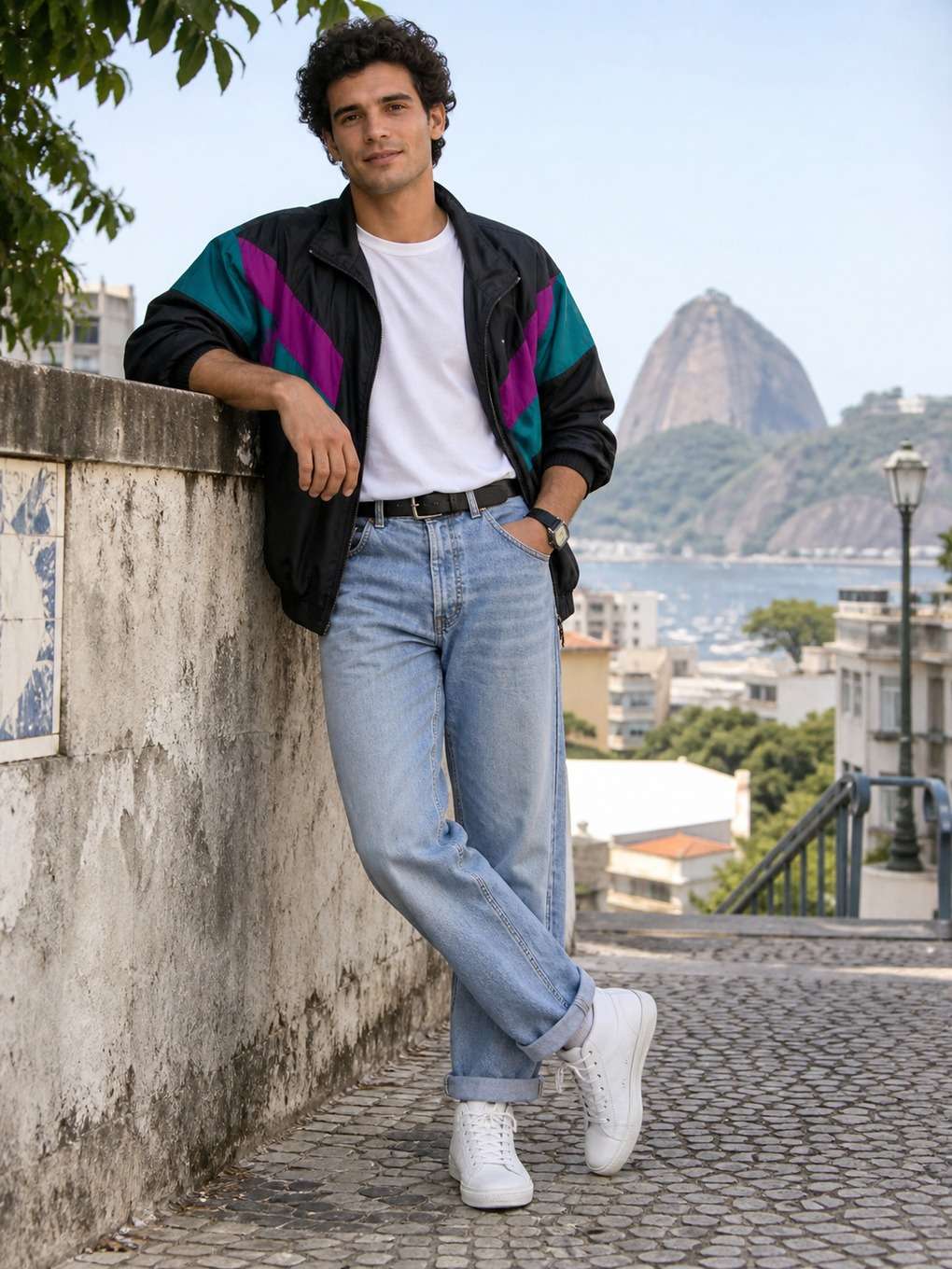 visual minimalista com espaço para texto - exemplo de look anos 80 masculino