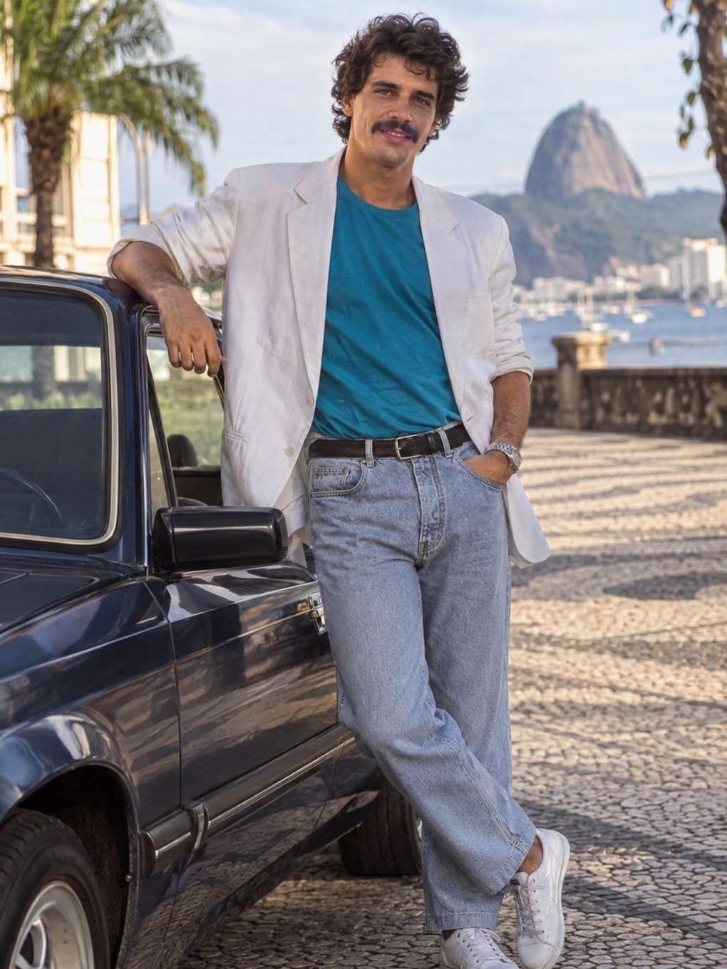 estilo fotografia realista e suave - exemplo de look anos 80 masculino