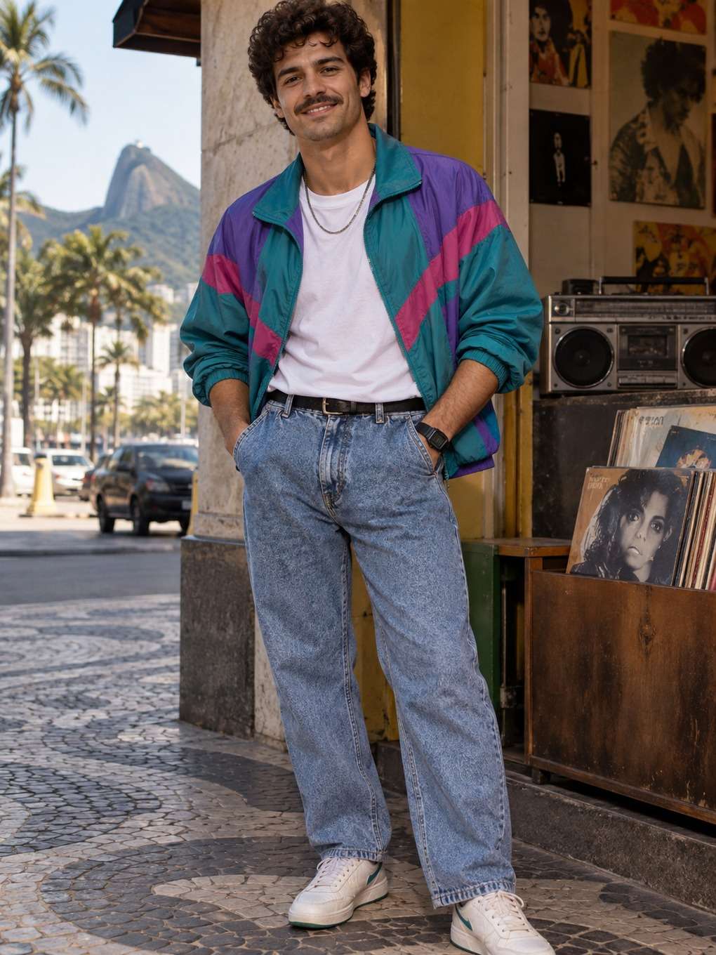 paleta contemporânea - exemplo de look anos 80 masculino