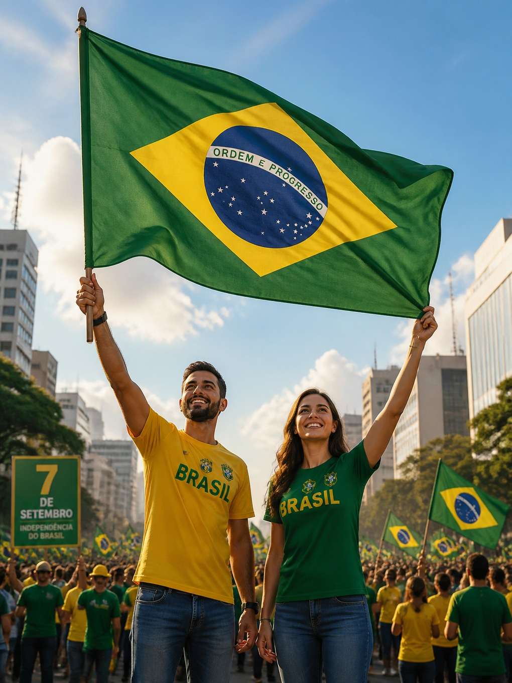 mãos e bandeira - exemplo de post 7 de setembro com ia