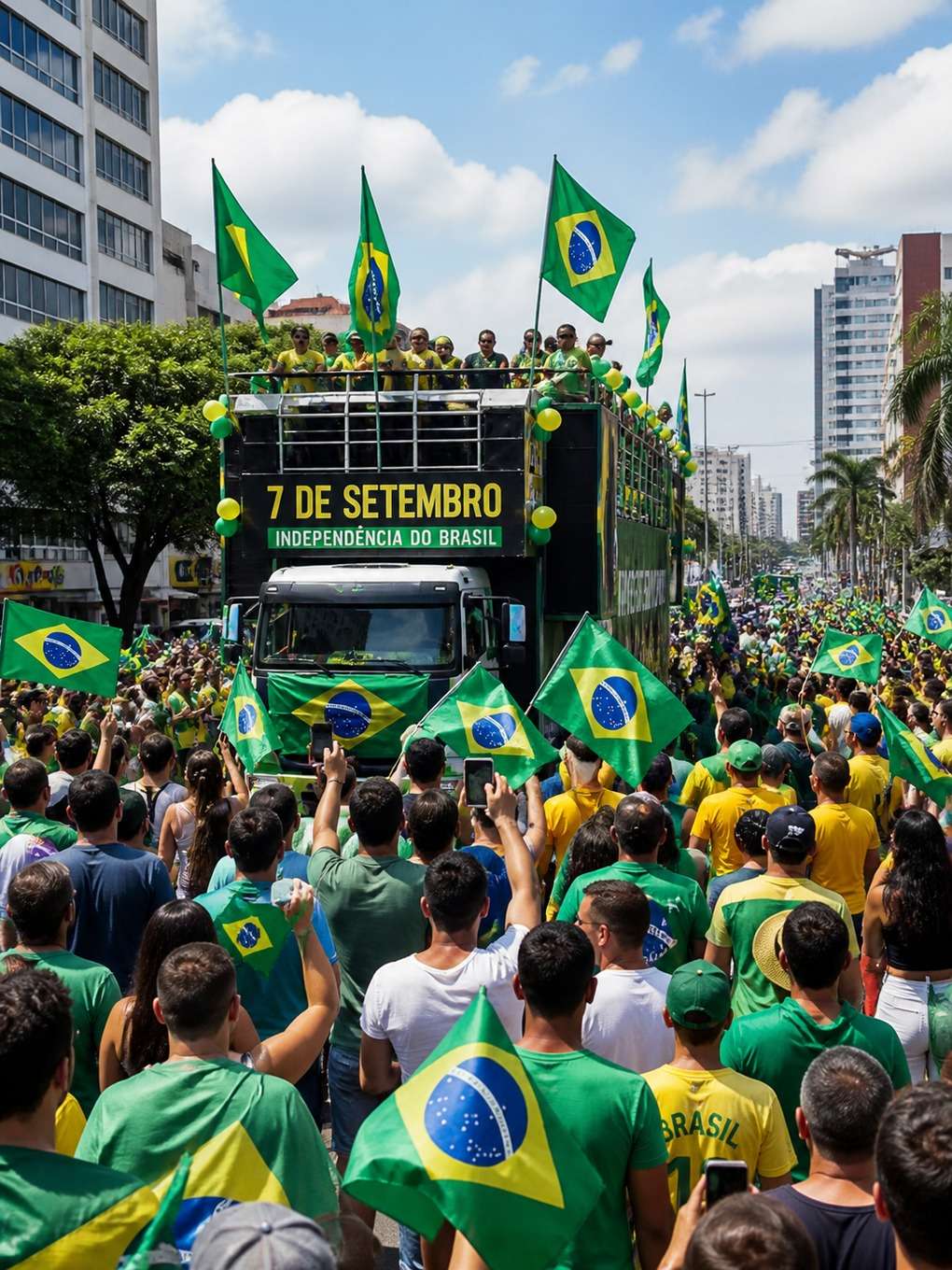 carro de som e bandeiras - exemplo de post 7 de setembro com ia