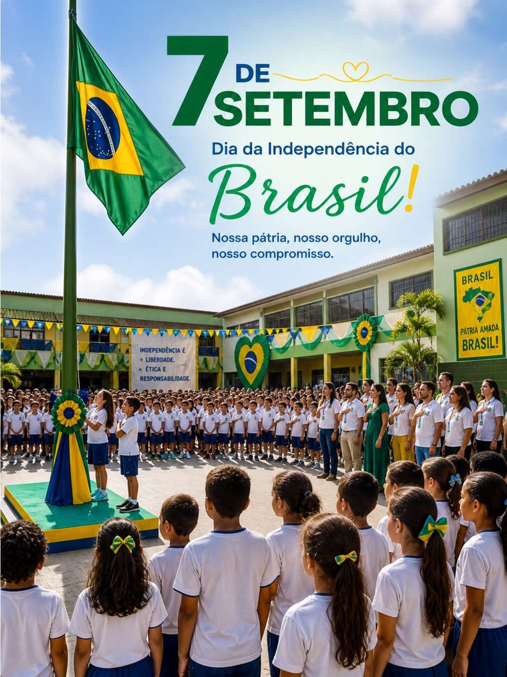 escola e hasteamento - exemplo de post 7 de setembro com ia