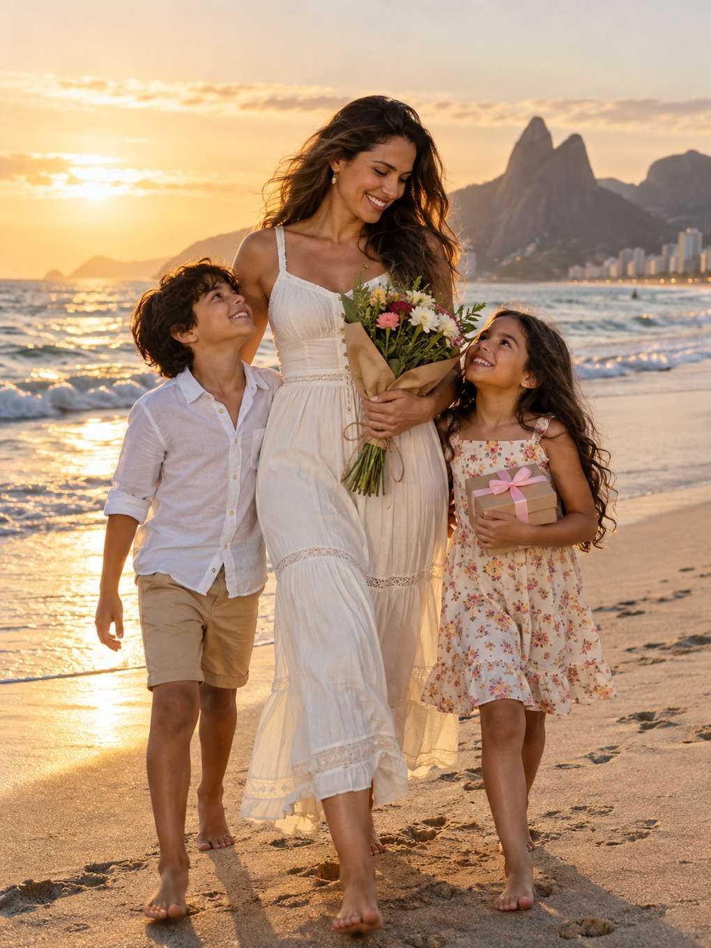 praia em família - exemplo de prompt dia das mães
