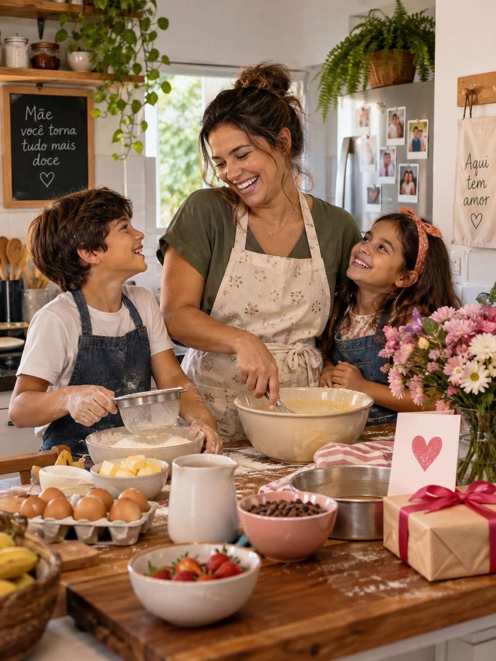 bolo na cozinha - exemplo de prompt dia das mães