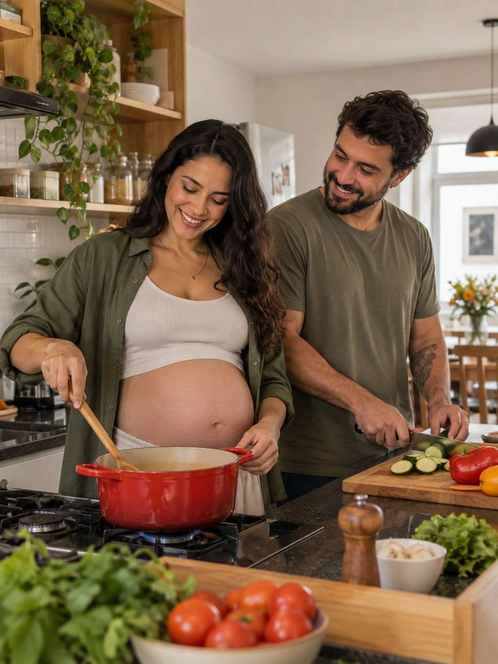 cozinhando juntos - exemplo de prompt ensaio gestante casal