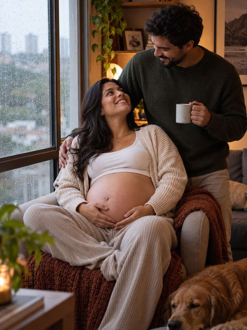 chuva na janela - exemplo de prompt ensaio gestante casal