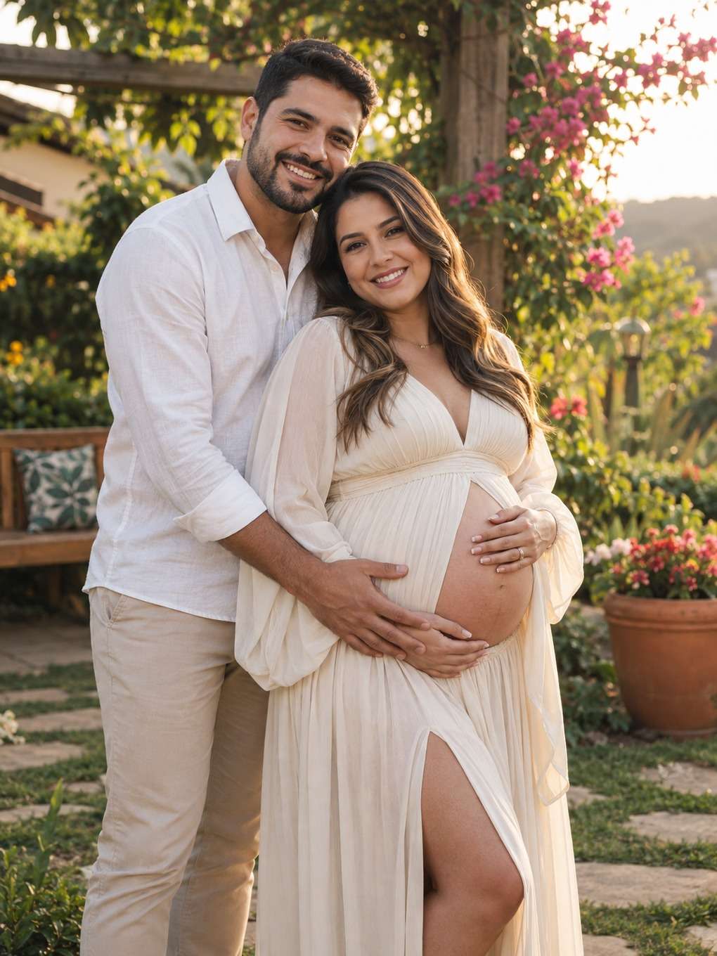 vestido de maternidade - exemplo de prompt ensaio gestante casal