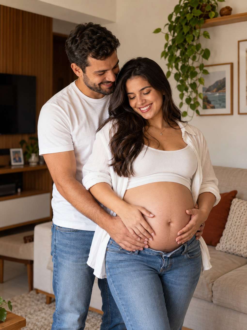 jeans casual - exemplo de prompt ensaio gestante casal