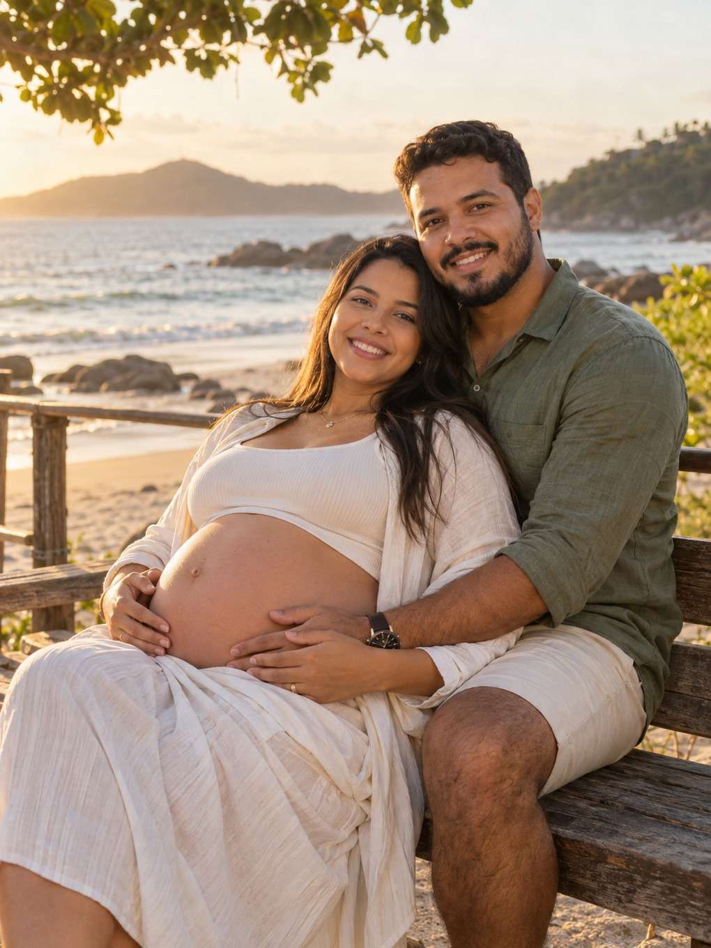 retrato na praia - exemplo de prompt ensaio gestante casal