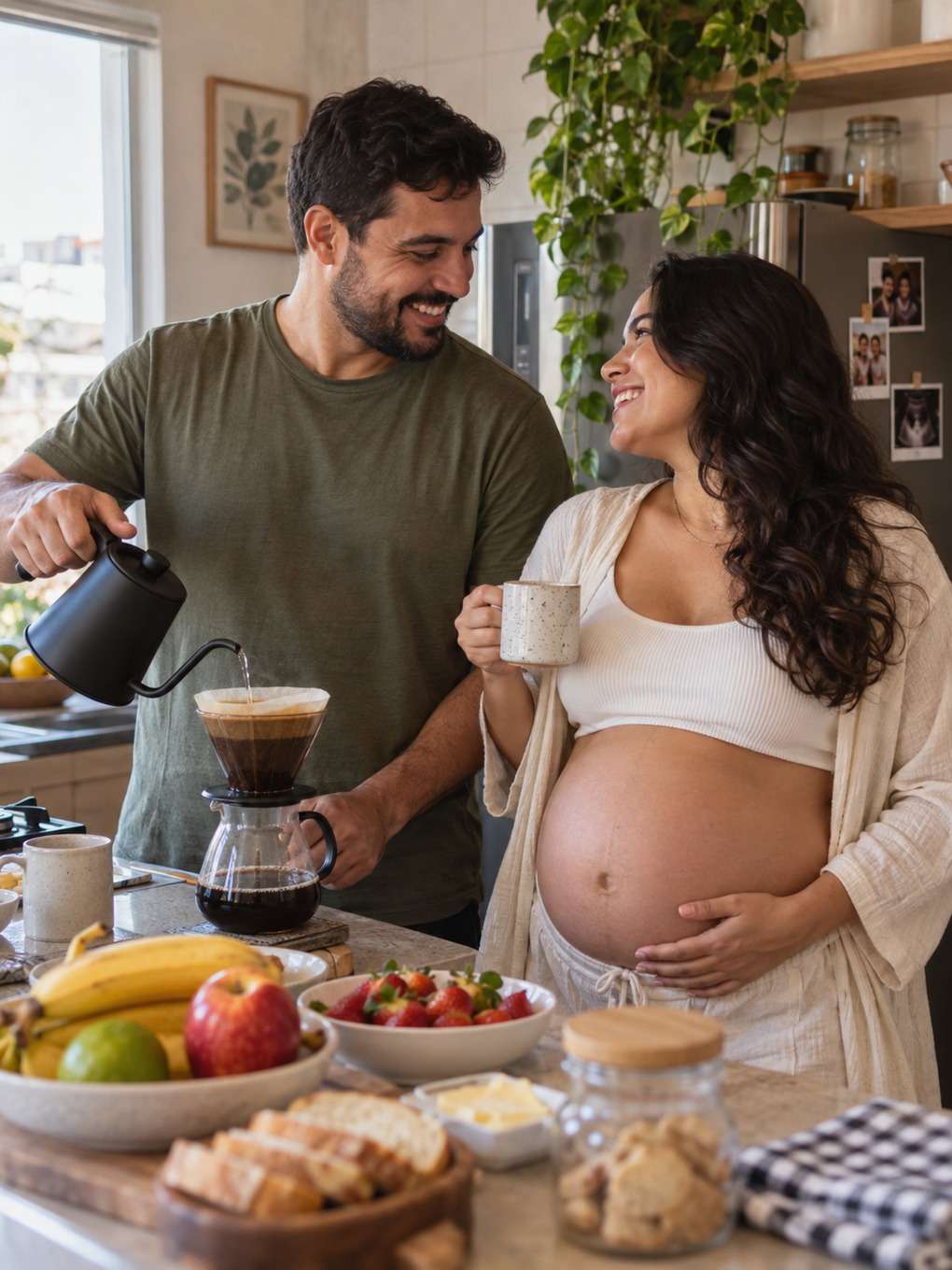 café da manhã - exemplo de prompt ensaio gestante casal