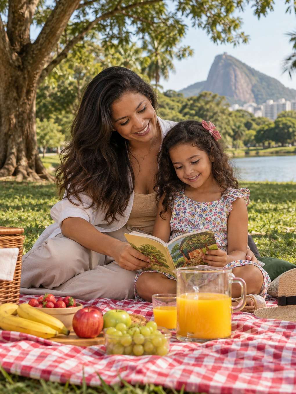 piquenique no parque - exemplo de prompt mãe e filha
