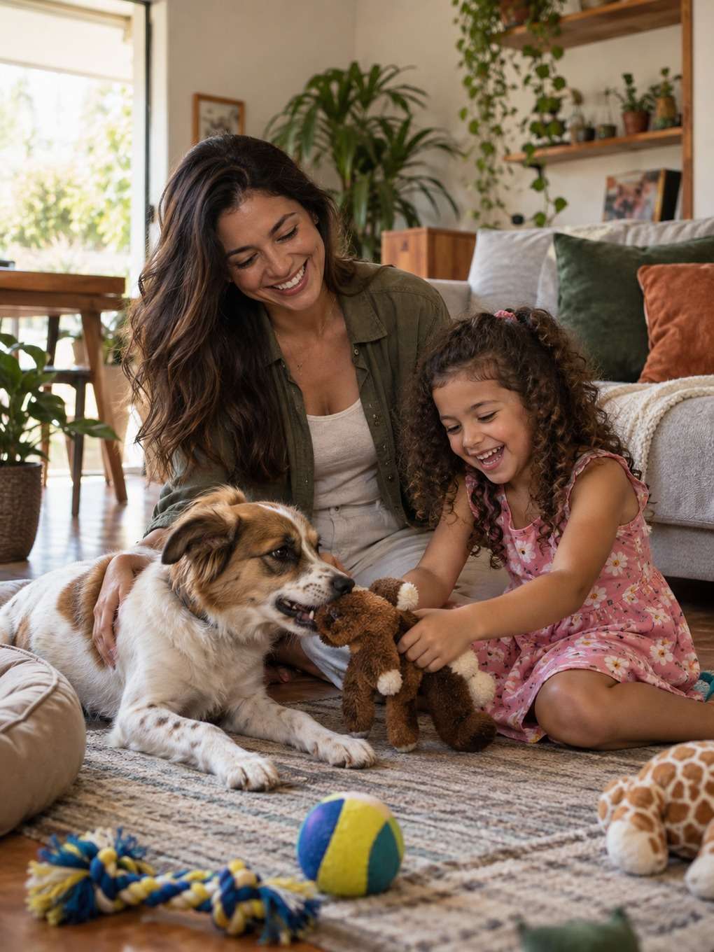 foto com cachorro - exemplo de prompt mãe e filha