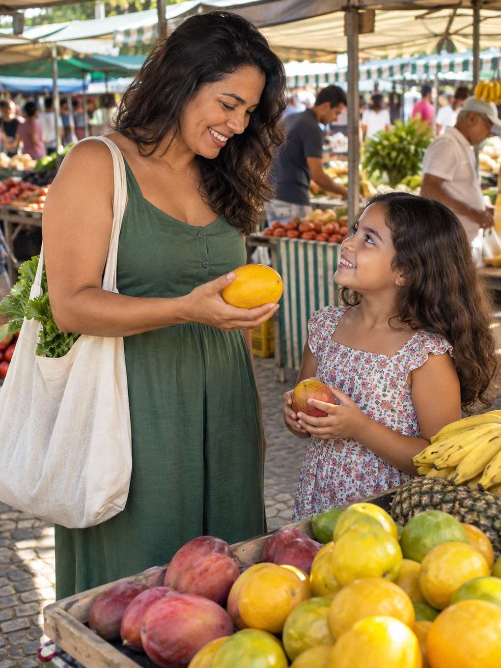 passeio de feira - exemplo de prompt mãe e filha