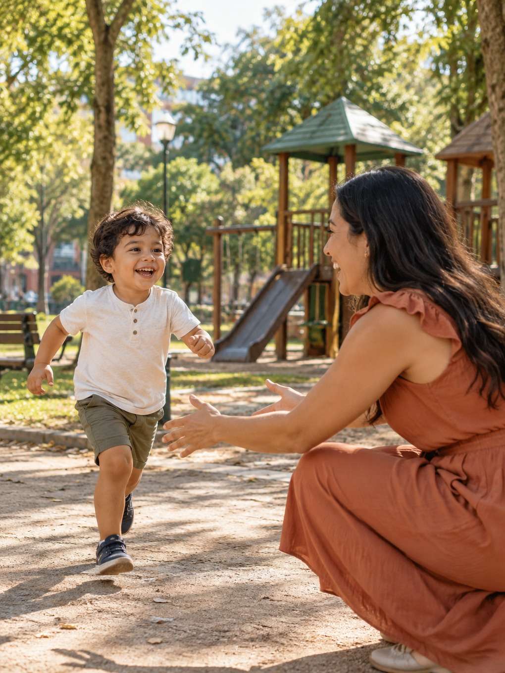 brincadeira no parque - exemplo de prompt mãe e filha