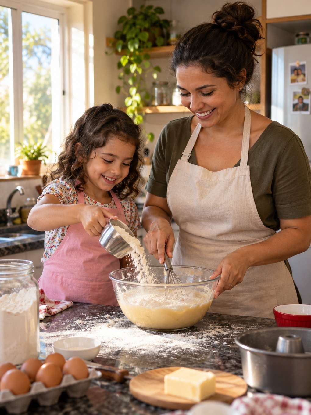 bolo feito em casa - exemplo de prompt mãe e filha