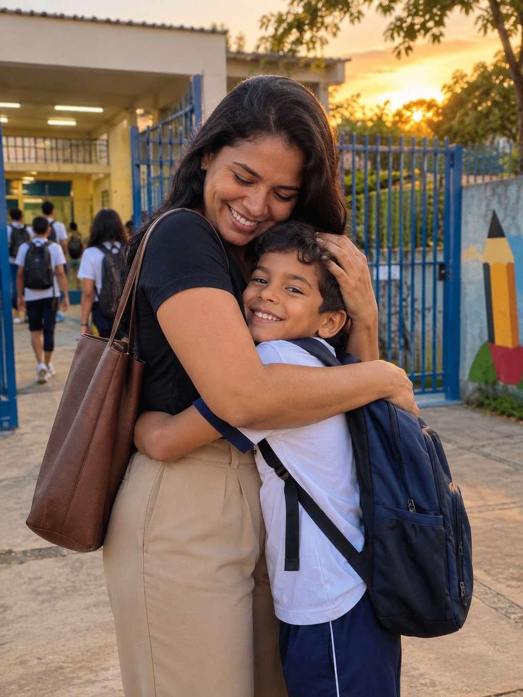 foto na escola - exemplo de prompt mãe e filho