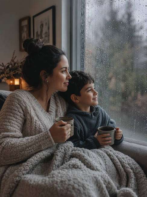 chuva na janela - exemplo de prompt mãe e filho