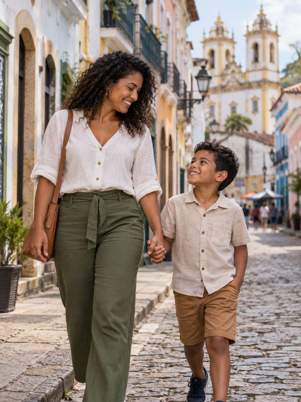 passeio no centro - exemplo de prompt mãe e filho