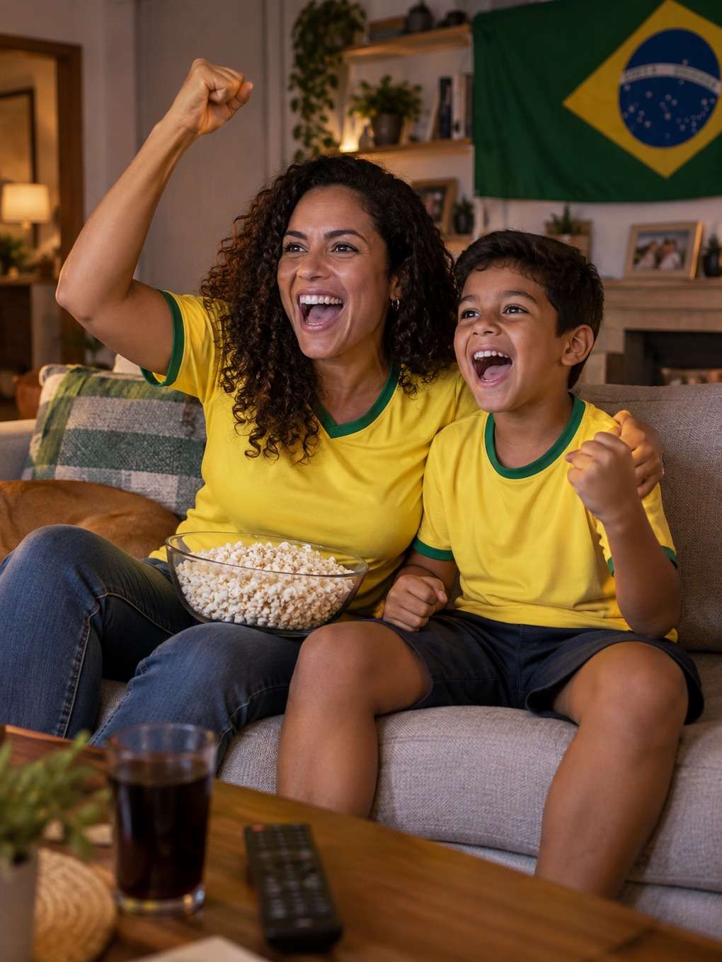 dia de futebol - exemplo de prompt mãe e filho