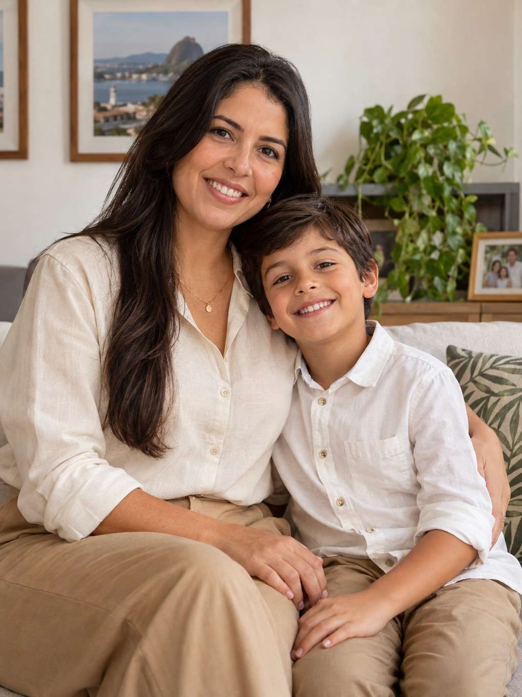 retrato formal - exemplo de prompt mãe e filho