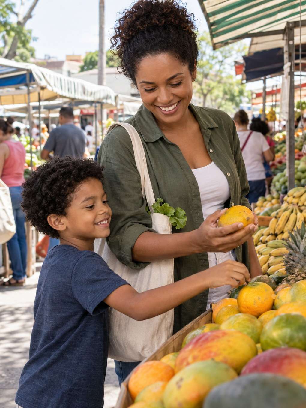 passeio de feira - exemplo de prompt mãe e filho