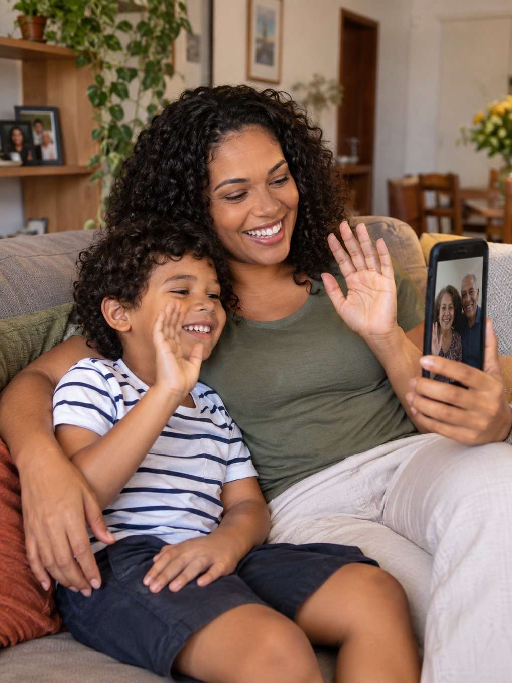 vídeo chamada - exemplo de prompt mãe e filho