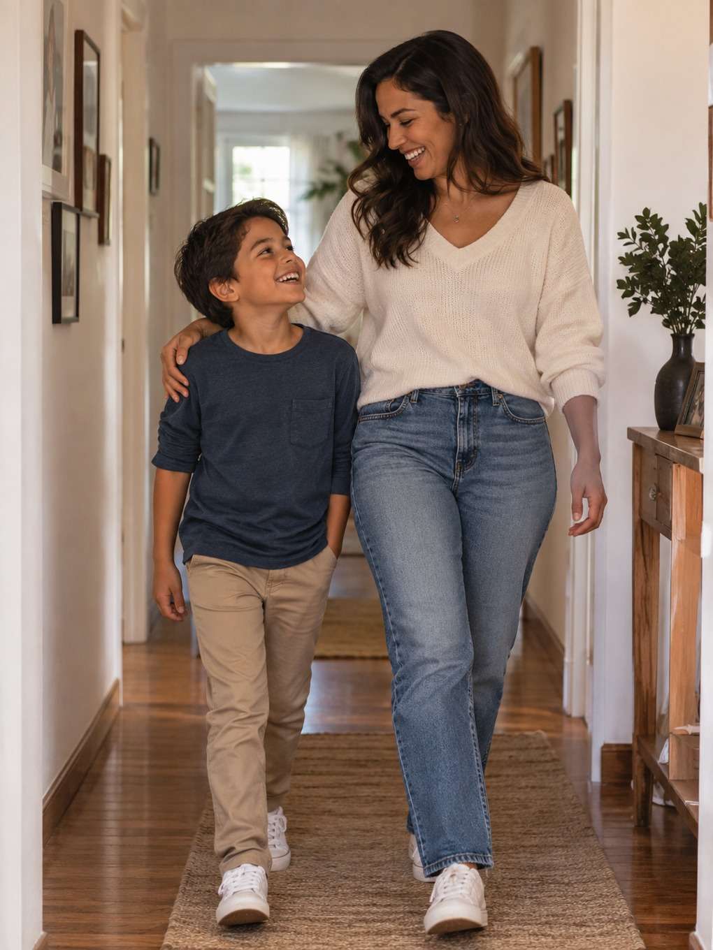 risada no corredor - exemplo de prompt mãe e filho