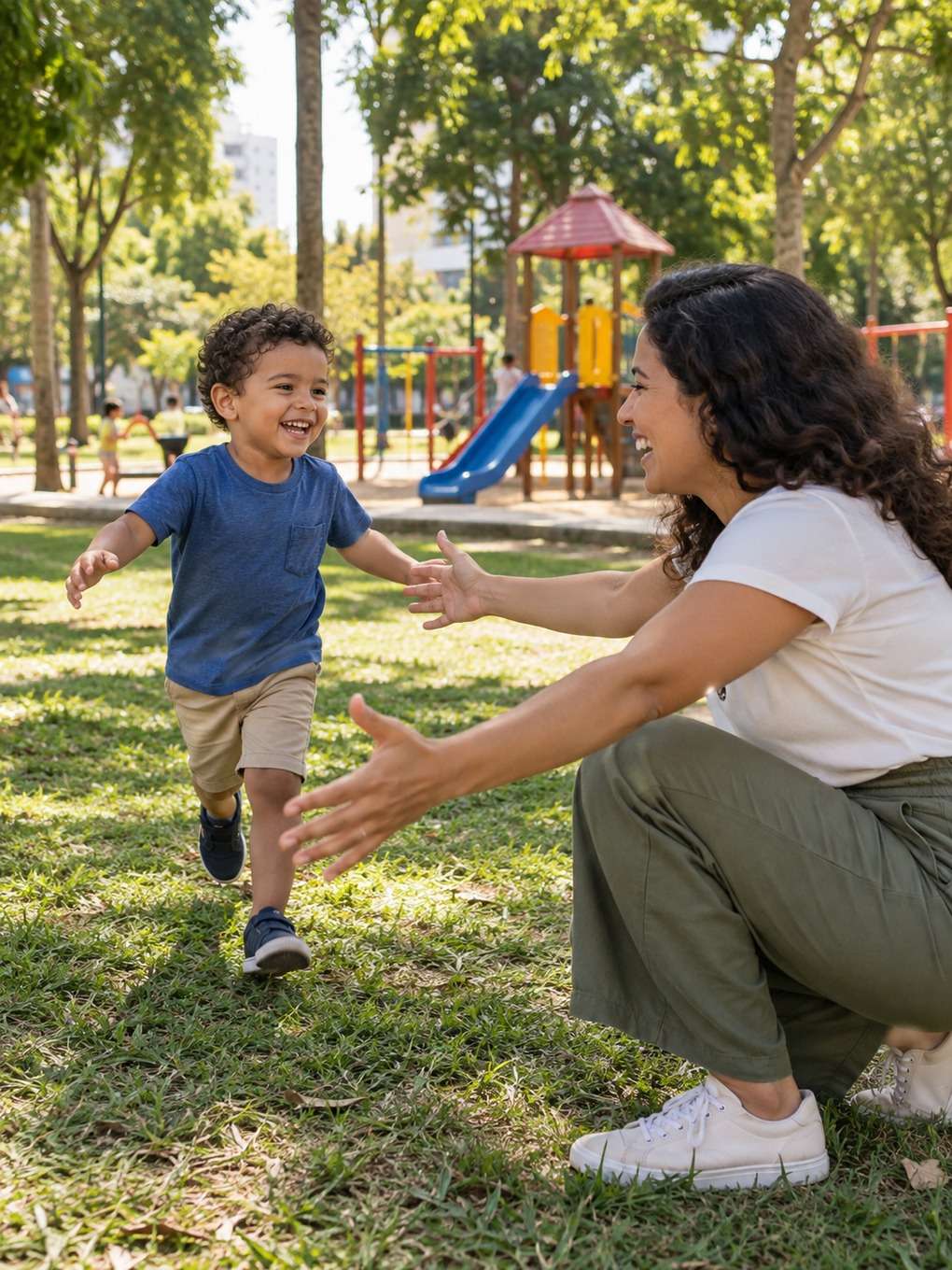 brincadeira no parque - exemplo de prompt mãe e filho