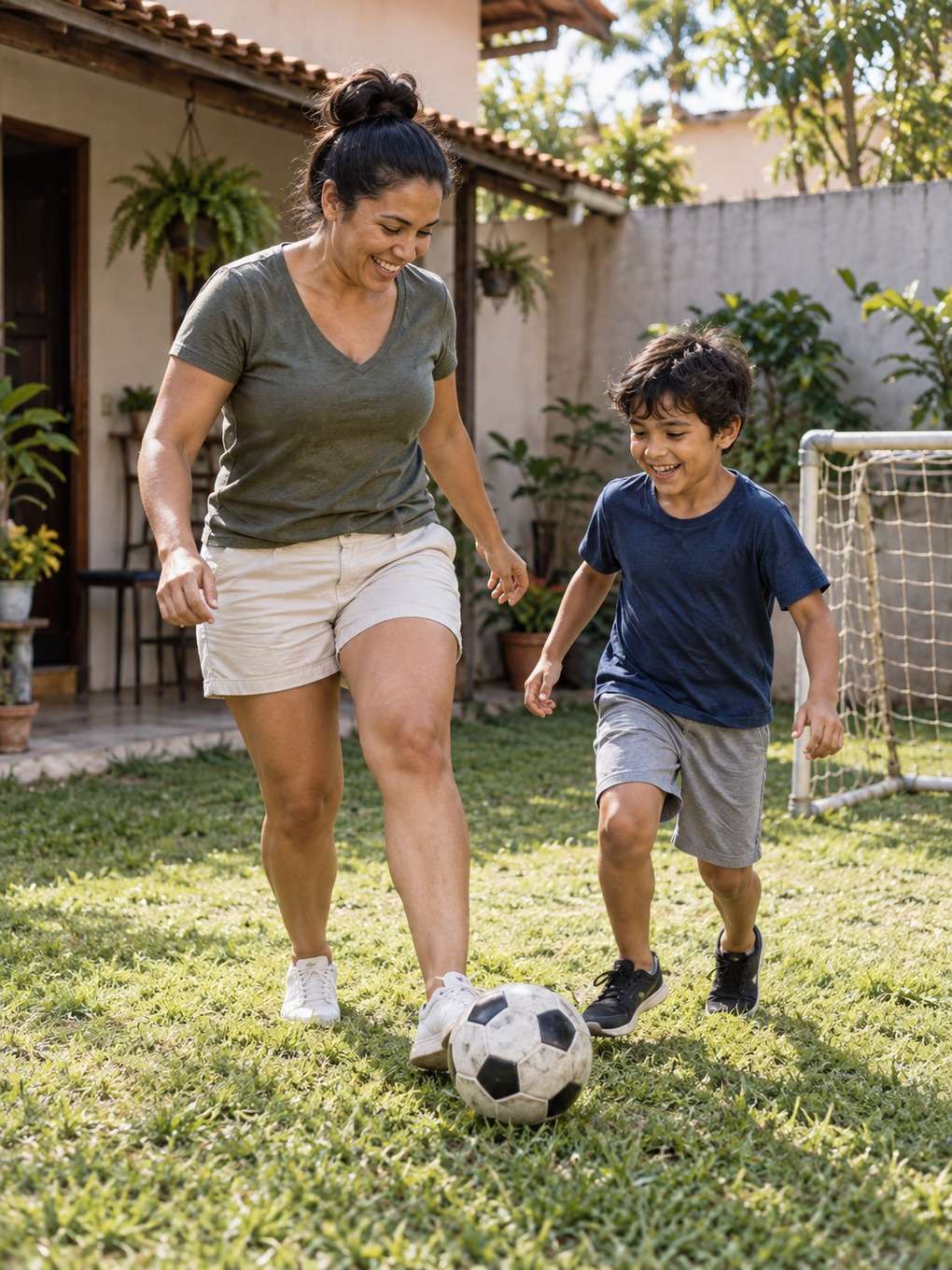 bola no quintal - exemplo de prompt mãe e filho