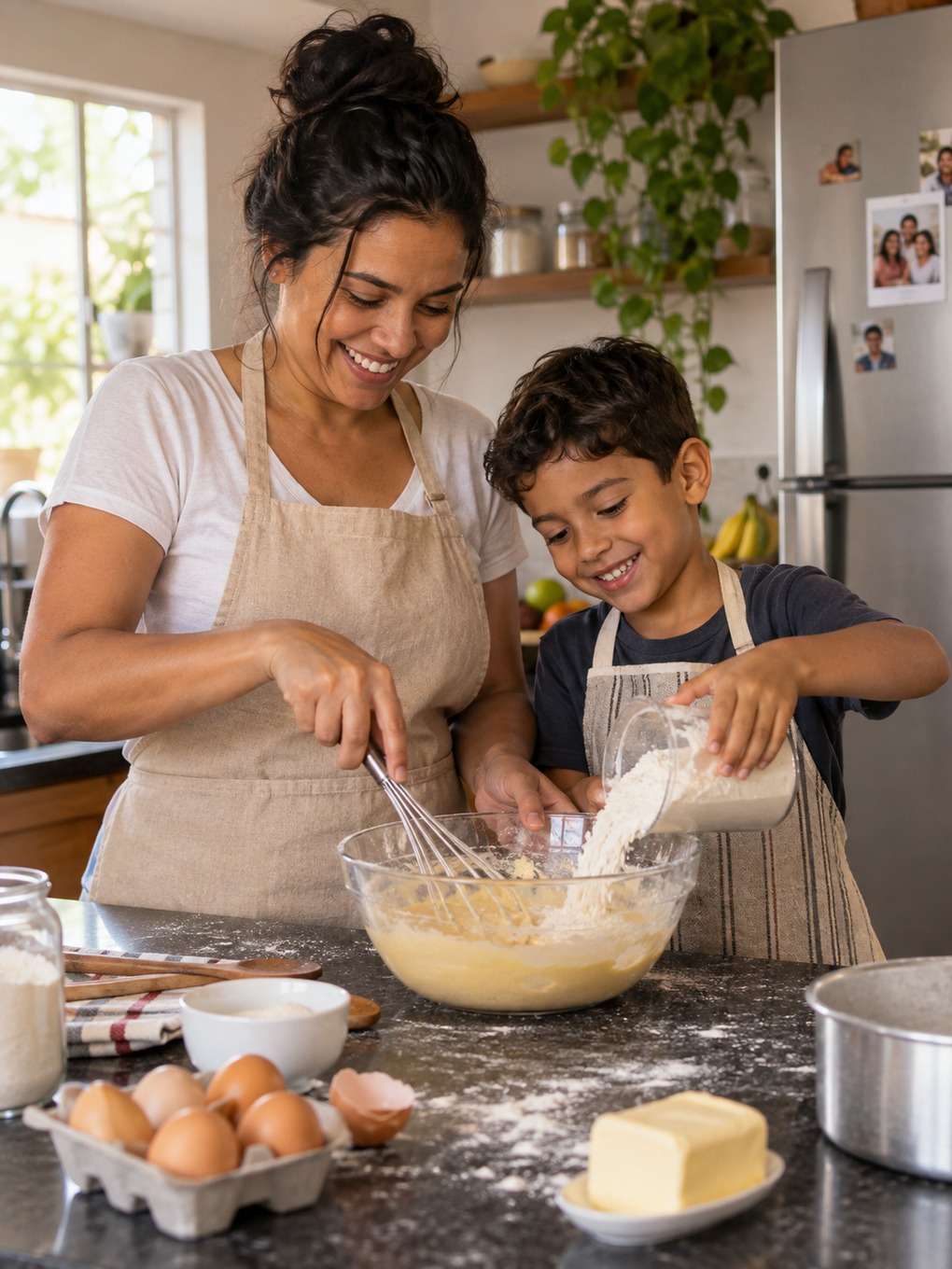bolo feito em casa - exemplo de prompt mãe e filho
